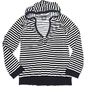 Avirex Womens XL Black White Striped Hooded Sweater Shirt Oversized Comfy Soft